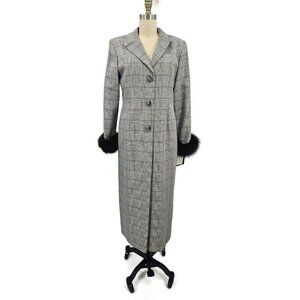 Vtg New Lily & Taylor Plaid Suit Dress Womens 10 Genuine Fox Fur Cuffs